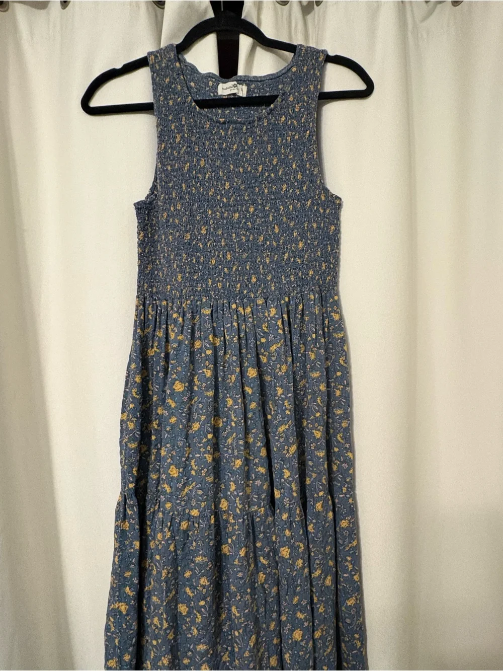 NATURAL LIFE Blue Sleeveless Smocked Tiered Midi Dress with Floral Design Size M - Picture 2 of 5